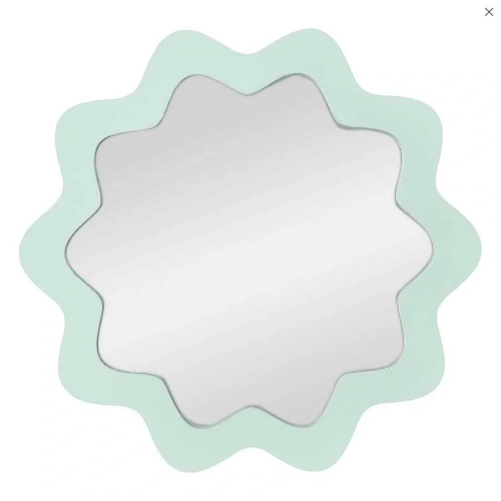 Wavy Mirror - Mint Green Wavy Scallop Round Wall Mirror 12in NEW